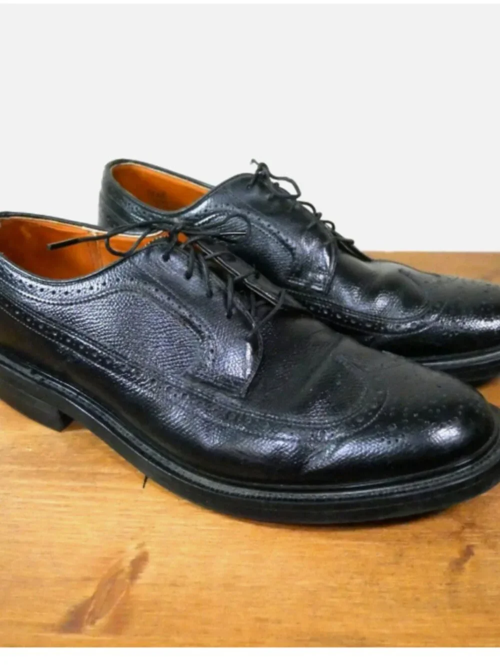 Stuart McGuire Black Wingtip Oxford Dress Shoes Mens Sz 13 Real Leather Vtg USA